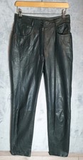 Vintage Black Real Leather Trousers UK 10 W28 L32 High Rise Rocker Festival 