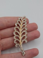 Marks and Spencer Vintage Gold Tone Leaf Brooch With Clear Crystals 