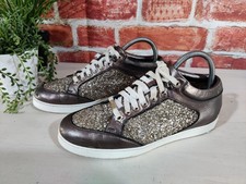 JIMMY CHOO GOLD TRAINERS UK 5.5 EU 38.5 LEATHER GLITTER LACE UP MID WOMENS SHOES