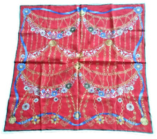 Celine scarf small square women's red cotton floral equestrian chain