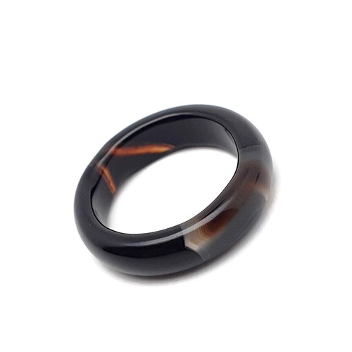 Ring black brown agate band - black,