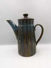 Stoneware Coffee Pot Tall Teapot Textured Design W Lid Vintage Mid Century Retro