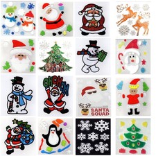 Christmas Window Stickers Xmas Santa Snowman Gel Decal Wall Home Shop Decor New