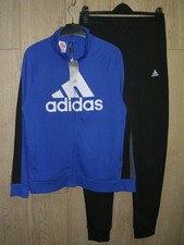 Adidas New Boys Black Blue Jersey Track Jacket Jogging Suit Tracksuit Age 13-14