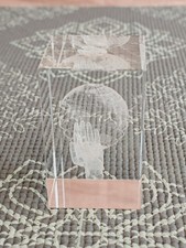 PAPERWEIGHT Clear Art Glass Laser Etched Globe in Hands 8cm tall