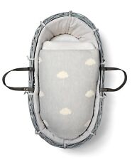 Grey Moses Basket with a Mattress & White Curve Rocking Stand