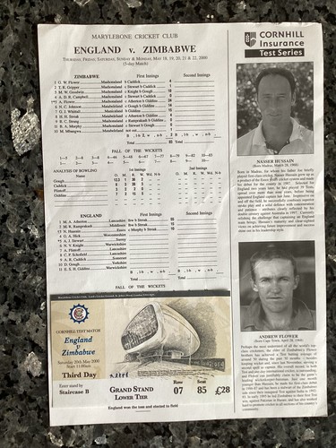 Scorecard ticket england - scorecard, v