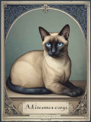 Siamese cat vintage - cat, botanical