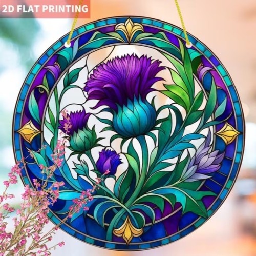Thistle suncatcher stained - suncatcher,