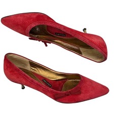 Pied Juste Kitten Heel Pumps EU40 UK6.5 US9 Gold Burgundy Suede Anthropologie