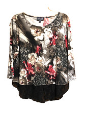 LADIES SALOOS DRESSY LACE STRETCH  HEM TOP ELBOW LENGTH SLEEVES SIZE 18