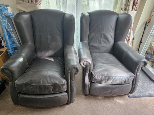 Grey leather wingback - leather, chairs