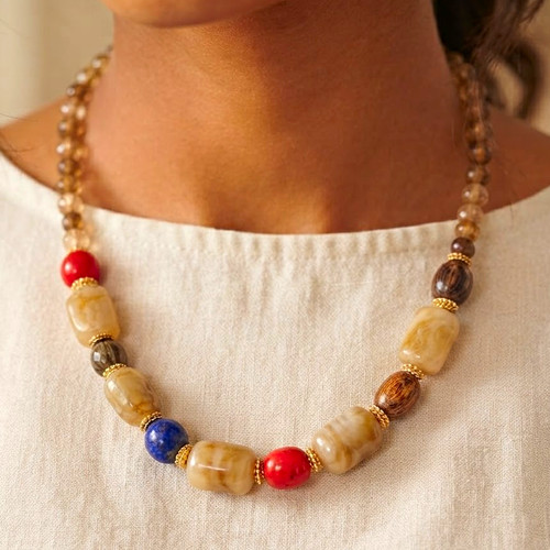 Beaded necklace statement boho - necklace,