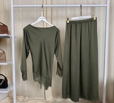 khaki two piece silky skirt