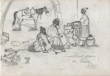STREET SCENE CAIRO EGYPT Pencil Drawing c1860 HENRY PERCY BEAUSIRE