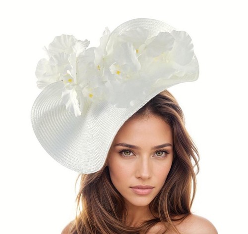 White ascot fascinator - ascot, hat