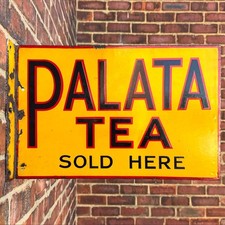Antique Vintage Retro c1920/30s Palata Tea x2 Sided Enamel Shop Advertising Sign