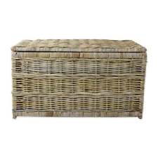 Grey & Buff Rattan Storage Trunk Wicker Chest Toy Basket Woven Lid Blanket Box
