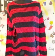 Goth Punk Rock Distressed Striped Pullover Jumper One Size