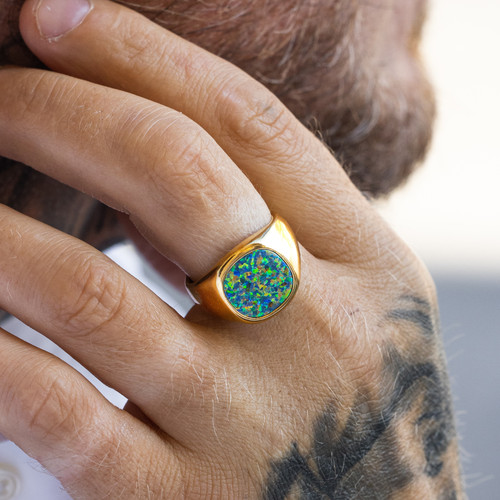 Large opal mens ring - opal,