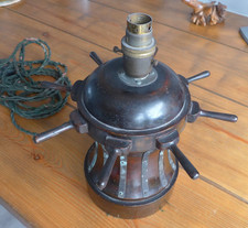 Antique Maritime Ships Capstan Table lamp Turned Wood with Brass Strips c1930s