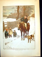 Old Print The Squire'S Christmas Box Jc Dollman Three Children Horse 1887 19th