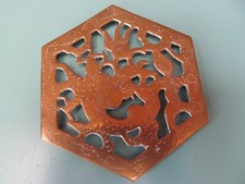 Unusual hexagonal brass trivet - unusual,