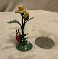 Hubrig Volkskunst German Wooden Ornament. Mint Condition. Ladybird on Daffodil