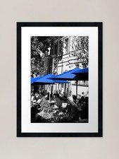 Blue Cafe Umbrellas Framed Art