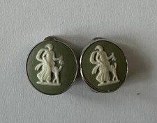 Wedgwood Green Jasperwear Cameo Clip On Earrings Vintage 