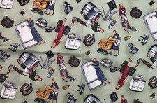 Fabric RARE Michael Miller HOUSEWORK Retro 50s Appliances & Housewives Work BTY