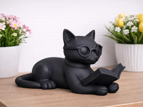 Reading cat figurine cute - figurine,