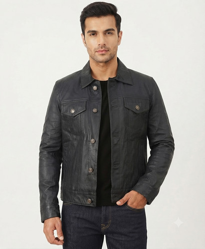 Handmade black leather trucker - handmade,