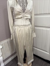 M-Silk Capri Pants Ivory Satin