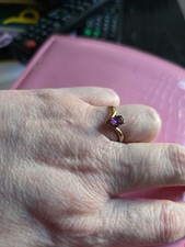Vibrant Pear-cut Amethyst Wishbone Solitaire  Ring 9ct Gold Size O