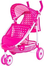 Roma Dotty Tandem Twin Double Dolls Pram - Pink Polka