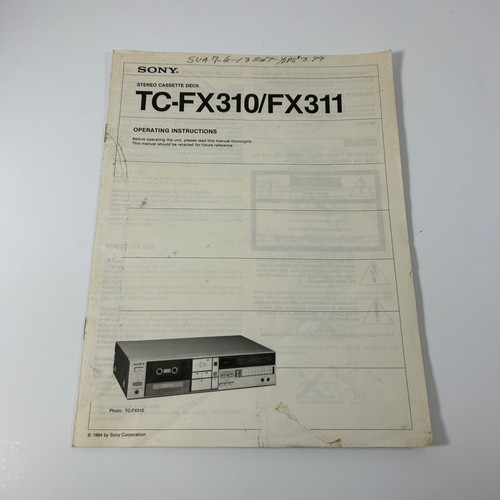 Sony fx310 fx311 owner - tc-fx310/fx311, owner's