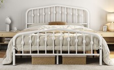 Metal Platform Bed Frame with Crown-inspired Design Headboard for Home Furniture