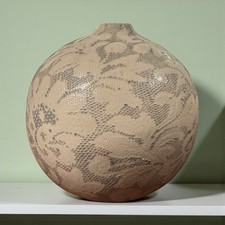 Vintage Habitat Vase Round Grey Cream Japanese Style Ceramic Pottery 1990s