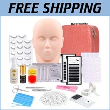 17-Piece Professional Eyelash Extension Kit with Mannequin Head & Makeup Bag