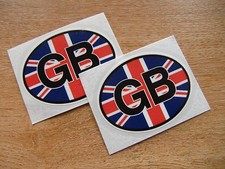2x oval GB union jack flag sticker decal - 75mm x 55mm (pair)