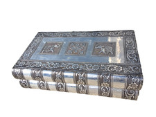 INDIAN ELLEPHANT BOOK DESIGN EMBOSSED SILVER METAL CANTILEVER JEWELLERY BOX