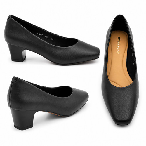 Ladies leather black court - ladies,