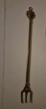 Vintage Old Quality Brass Fire Fork / Poker Lion Head Top With Eye For Hanging.