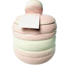 Luna and Sage Canister Macaron Pastel Ceramic Pink Hand Painted Cookie Jar 7"