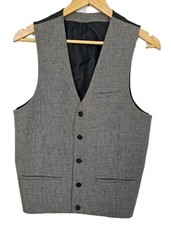 Asos Waistcoat Vest Wool Blend Houndstooth Check Size 40 R Black Beige Grey