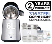 6L Water Distiller, 316 Marine Grade Stainless Steel, Glass Jug - Water Pure