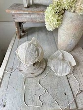 2 French antique bonnet Tulle white lace needlework embroidered embroidery Coif