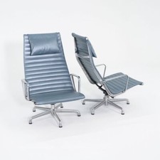 2005 Herman Miller Eames Aluminum Group Reclining Lounge Chairs in Blue 9x Avail
