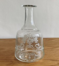 Vintage Etched Hand Blown Water Decanter  Bedside Carafe 7 Inches tall Pretty